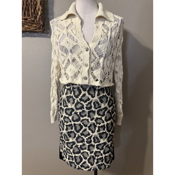 Free People Sedona Cardigan Sweater S Cream Crochet Collared Cropped Open Knit - Picture 3 of 16